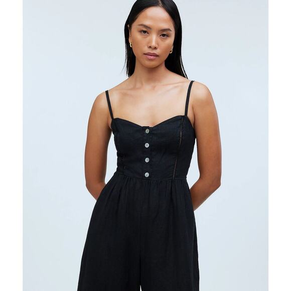 NWT Madewell Sleeveless Wide-Leg Jumpsuit in 100% Linen Black 14 *Broken Zipper* - Picture 3 of 10